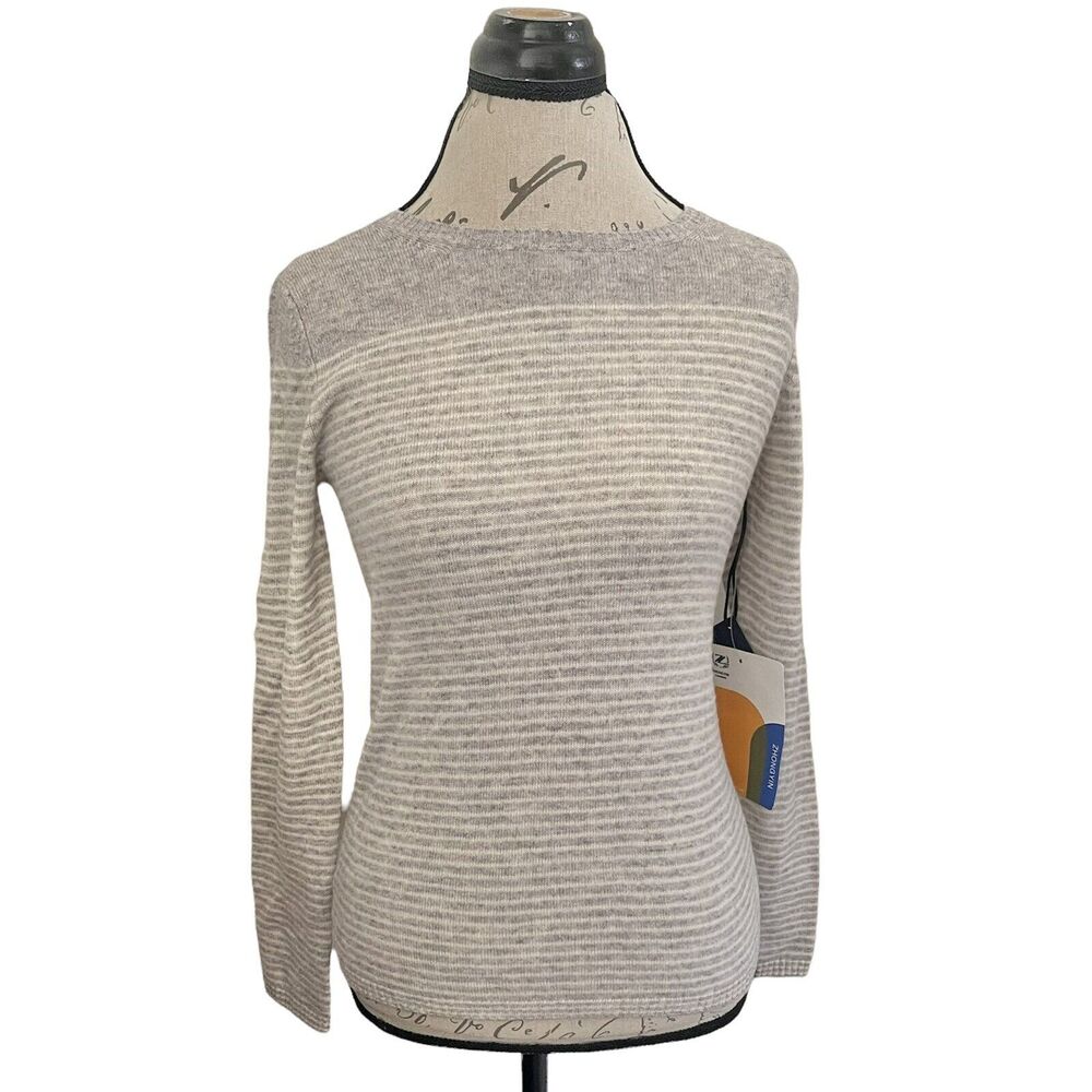 Brown Allan Womens Sweater Small Long Sleeve Ribbed Cashmere Blend Minimalist